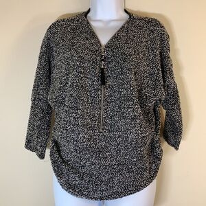 NWT. Today Medium Italy Made Jeweled Tassel Zip Ruched Sleeve Top.